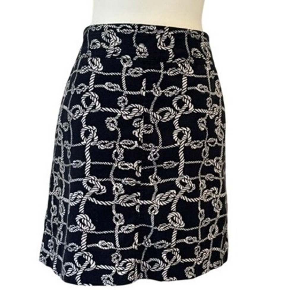 Talbots Pencil Skirt Women 10 Navy Blue Nautical Rope Print Pockets Excellent